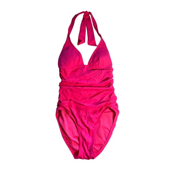 DKNY One Piece Halter‎ Swimsuit Ruched Side Tummy Control Hot Pink Size Medium - Picture 5 of 10
